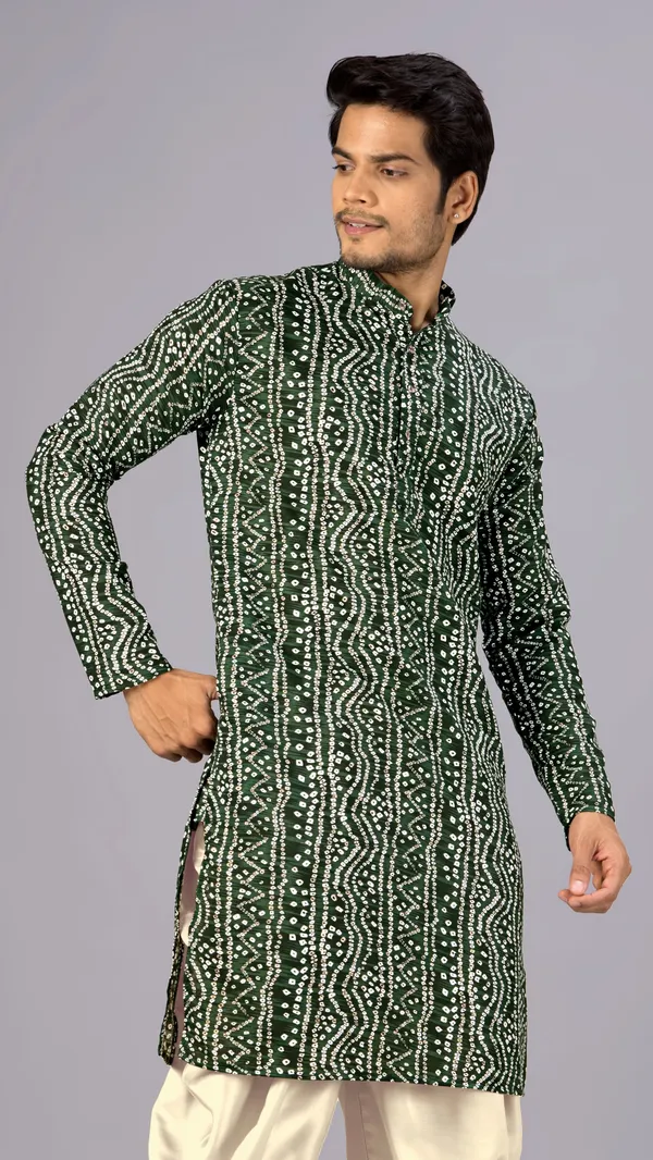 Green_Bandhani_Printed_Kurta_For_Men