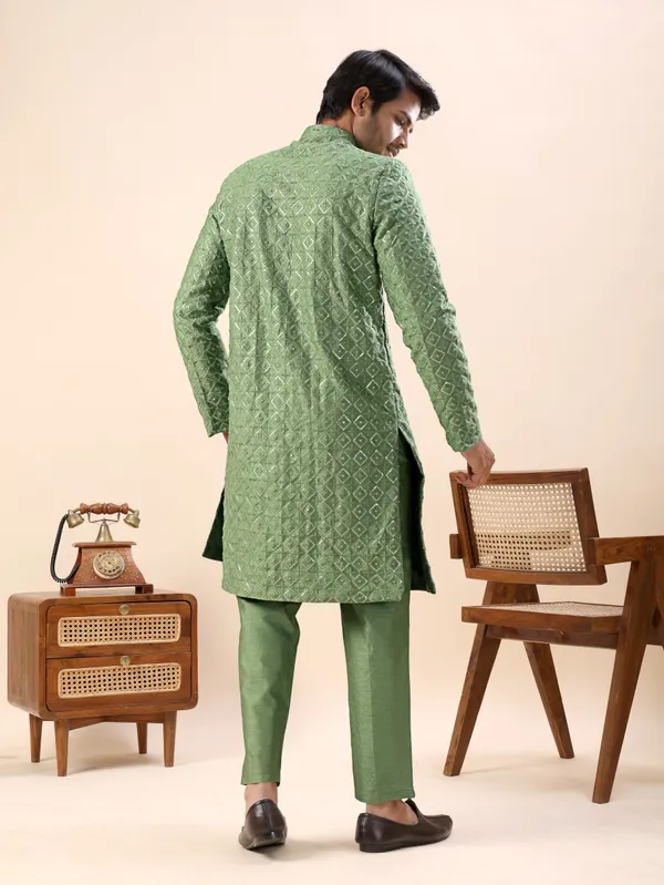 Green_Diamond_Pattern_Indo_Western_Kurta_Set