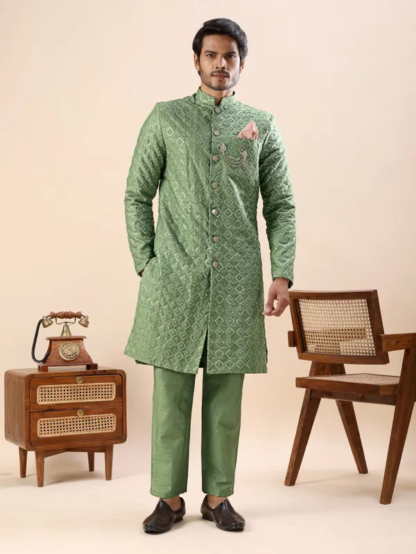 Green_Diamond_Pattern_Indo_Western_Kurta_Set
