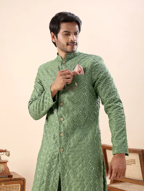 Green_Diamond_Pattern_Indo_Western_Kurta_Set