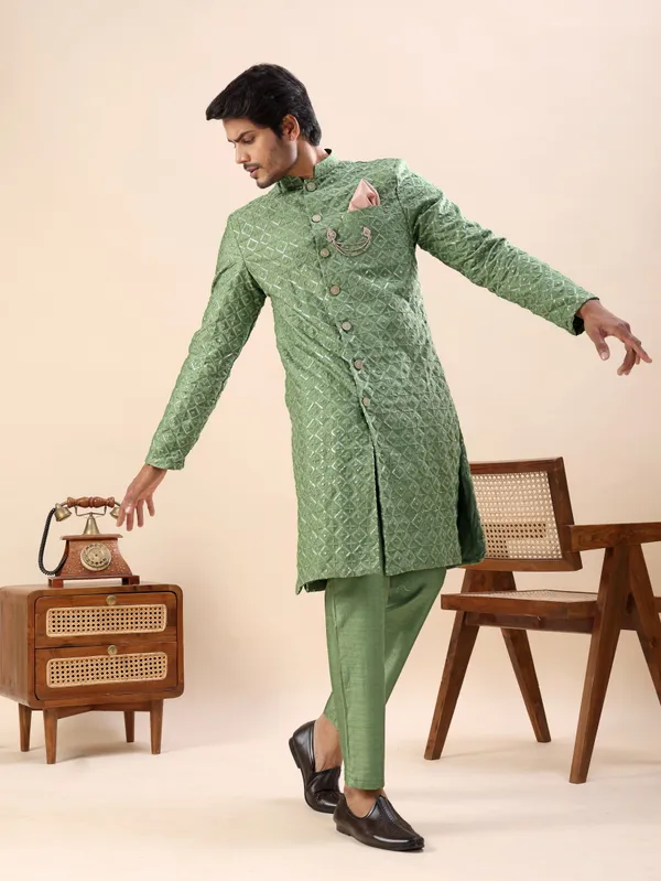 Green_Diamond_Pattern_Indo_Western_Kurta_Set
