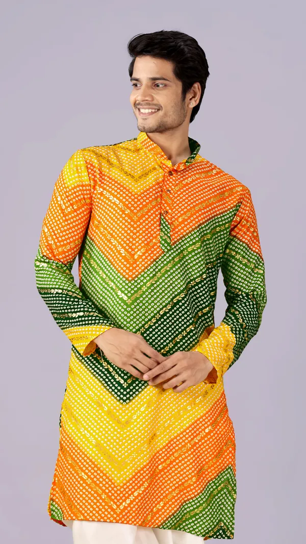 Multicolor_Bandhani_Printed_Kurta_For_Men