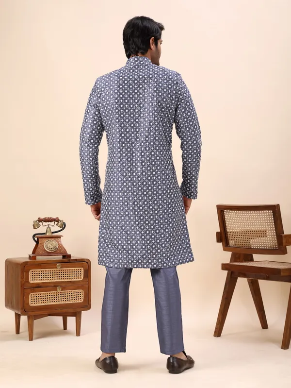 Grey_Dots_Print_Indo_Western_Kurta_Set