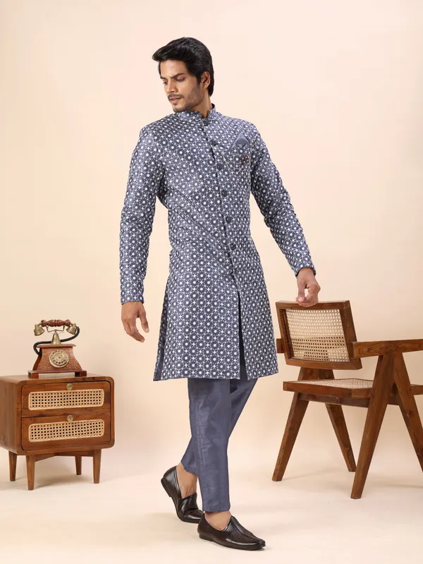 Grey_Dots_Print_Indo_Western_Kurta_Set