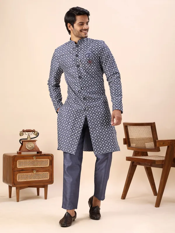 Grey_Dots_Print_Indo_Western_Kurta_Set