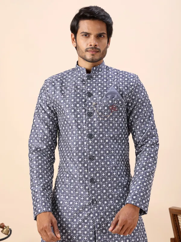 Grey_Dots_Print_Indo_Western_Kurta_Set