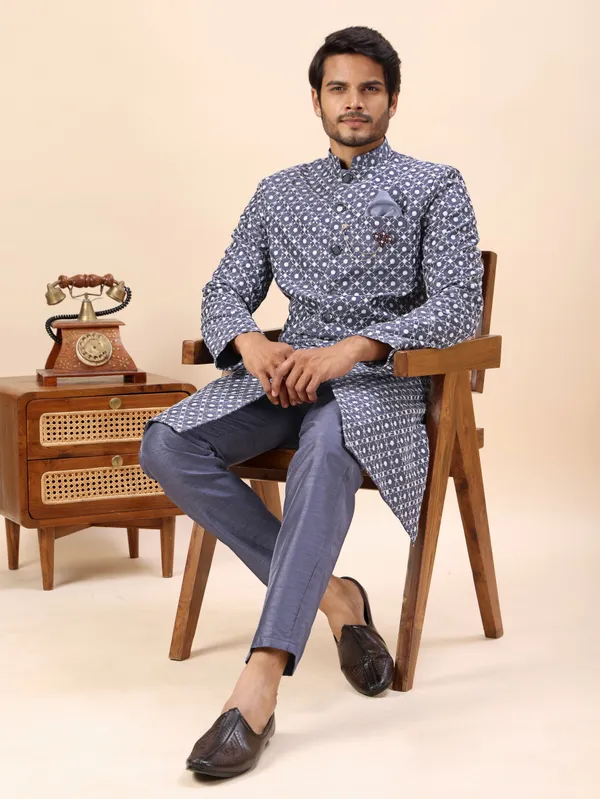 Grey_Dots_Print_Indo_Western_Kurta_Set