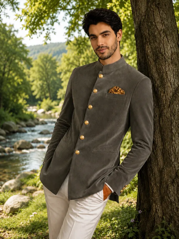 Jodhpuri_Viscose_Velvet_Olive_Grey