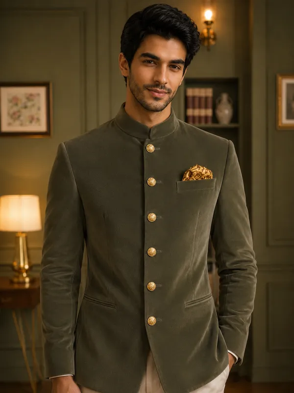 Jodhpuri_Viscose_Velvet_Olive_Grey