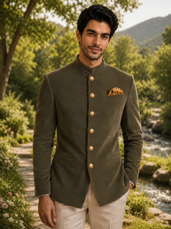 Jodhpuri_Viscose_Velvet_Olive_Grey