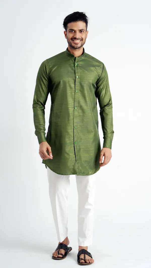 Mehendi_Green_Cotton_Long_Shirt_For_Men