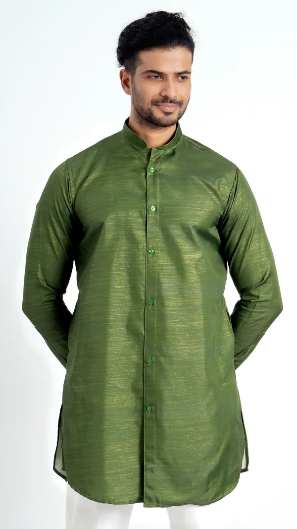 Mehendi_Green_Cotton_Long_Shirt_For_Men