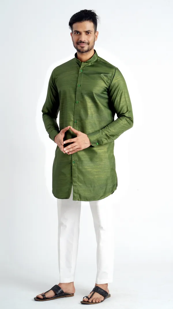 Mehendi_Green_Cotton_Long_Shirt_For_Men