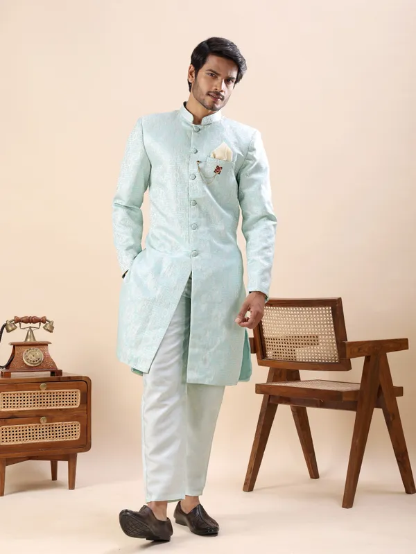 Mint_Blue_Motif_Indo_Western_Kurta_Set