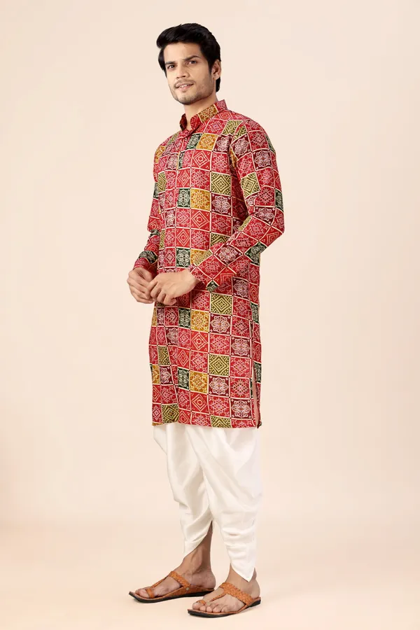 Multicolor_Box_Print_Bandhani_Dhoti_Kurta_Koti_3_Piece_Set_For_Men