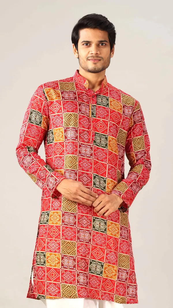 Multicolor_Box_Print_Bandhani_Kurta_For_Men