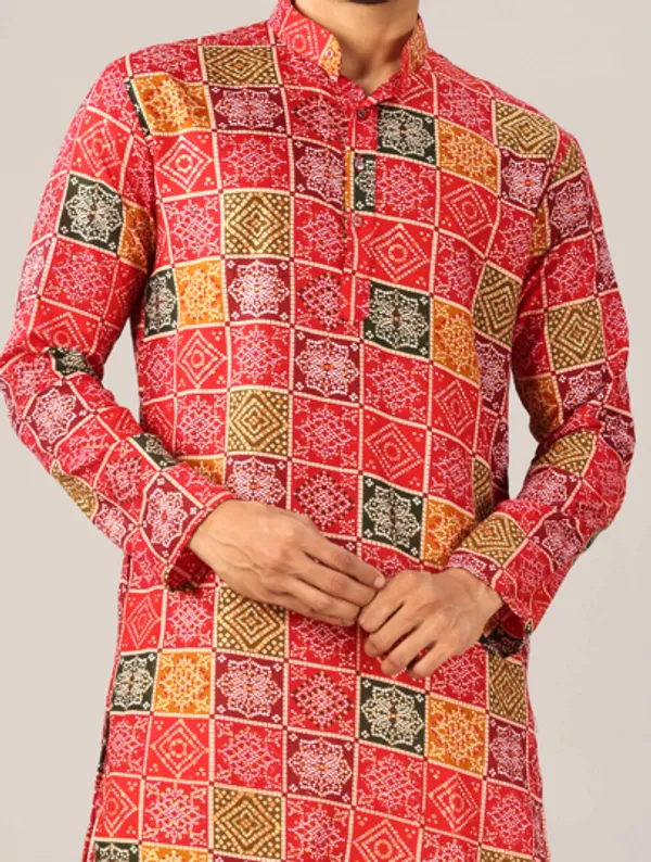 Multicolor_Box_Print_Bandhani_Kurta_For_Men