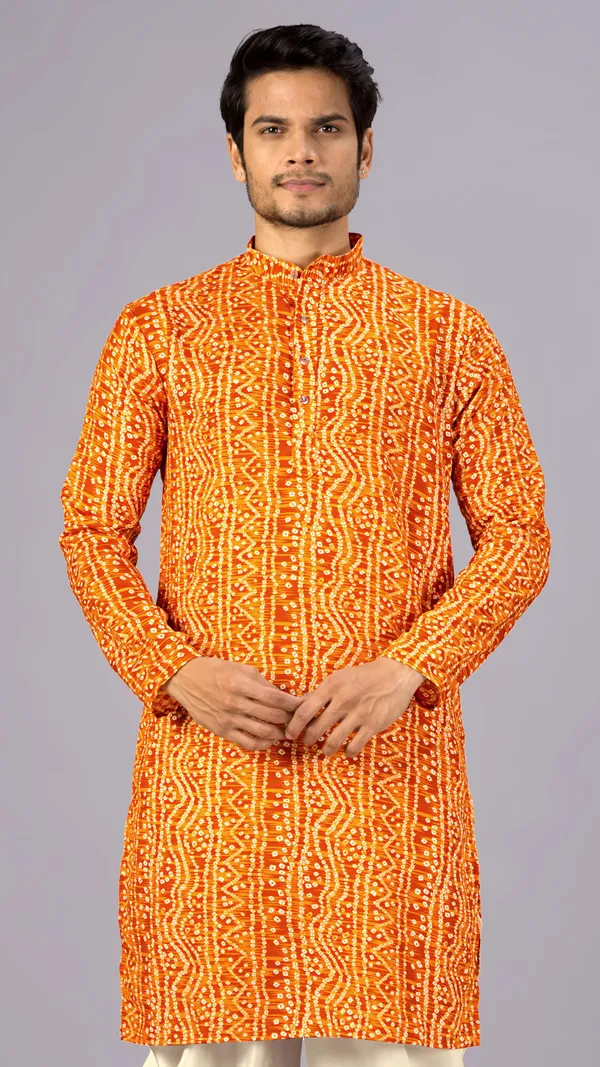 Mustard_Bandhani_Printed_Kurta_For_Men