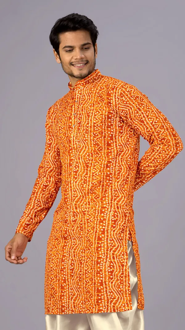 Mustard_Bandhani_Printed_Kurta_For_Men