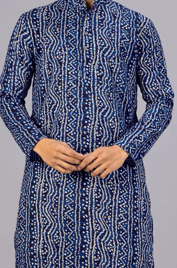 Navy_Blue_Bandhani_Dupatta_Kurta_Set_For_Men