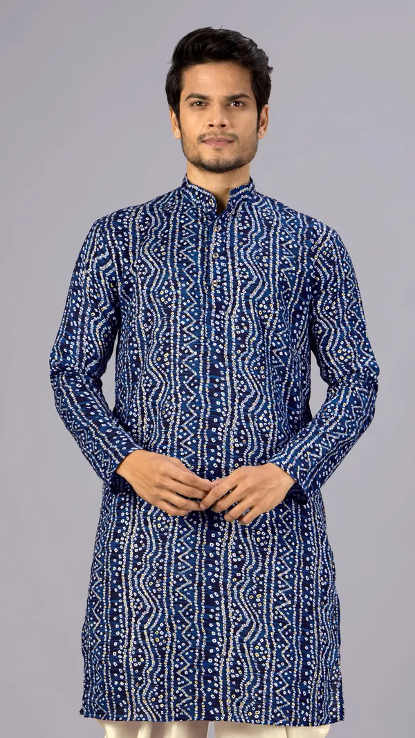 Navy_Blue_Bandhani_Printed_Kurta_For_Men