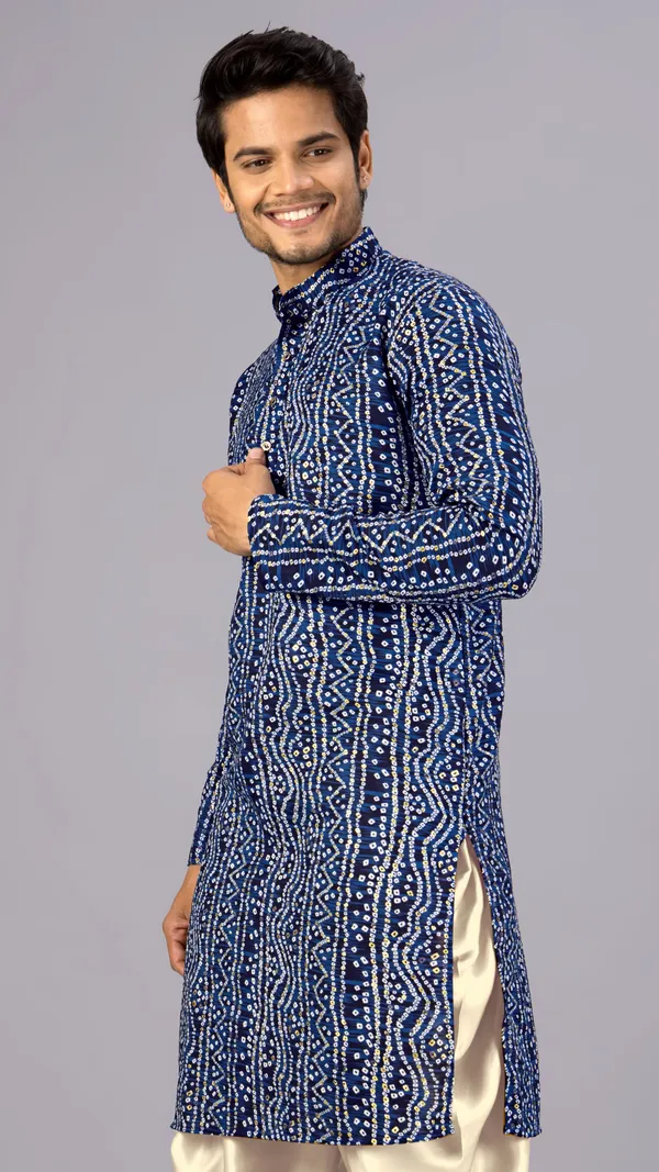 Navy_Blue_Bandhani_Printed_Kurta_For_Men