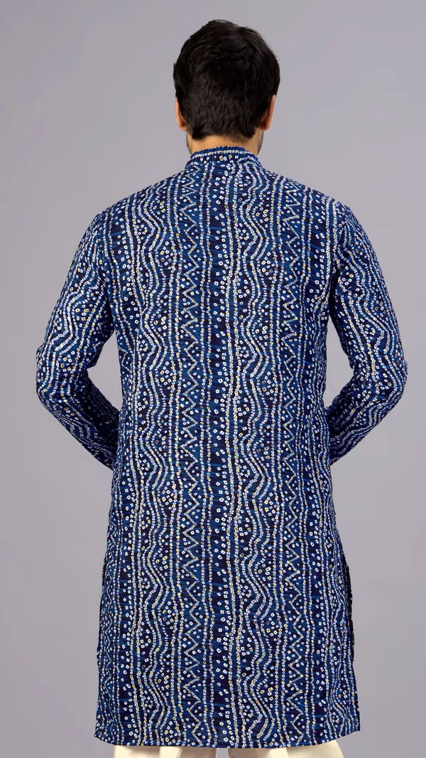 Navy_Blue_Bandhani_Printed_Kurta_For_Men
