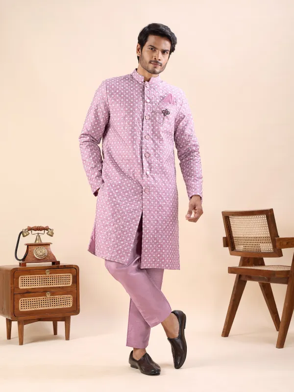 Onion_Pink_Dots_Print_Indo_Western_Kurta_Set