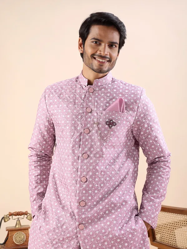 Onion_Pink_Dots_Print_Indo_Western_Kurta_Set