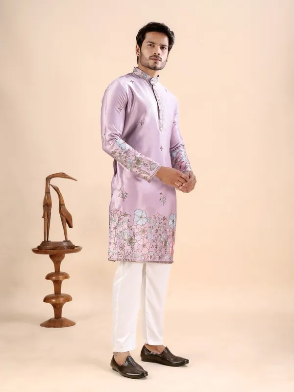 Onion_Pink_Satin_Daman_Floral_Kurta_For_Men