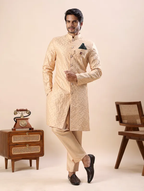 Peach_Floral_Indo_Western_Kurta_Set