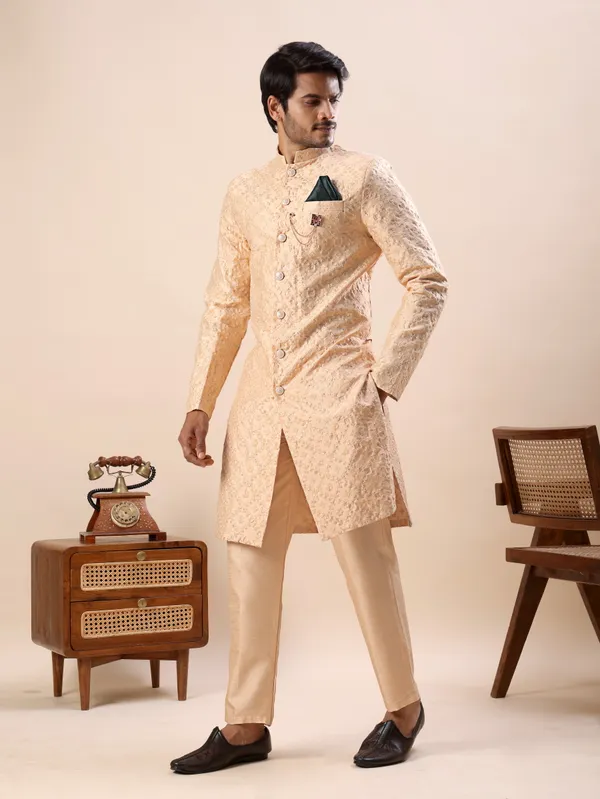 Peach_Floral_Indo_Western_Kurta_Set