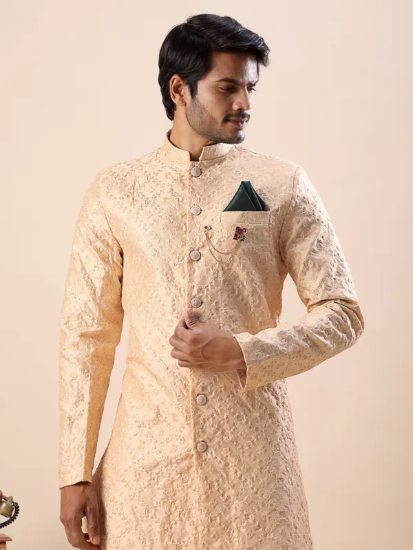 Peach_Floral_Indo_Western_Kurta_Set