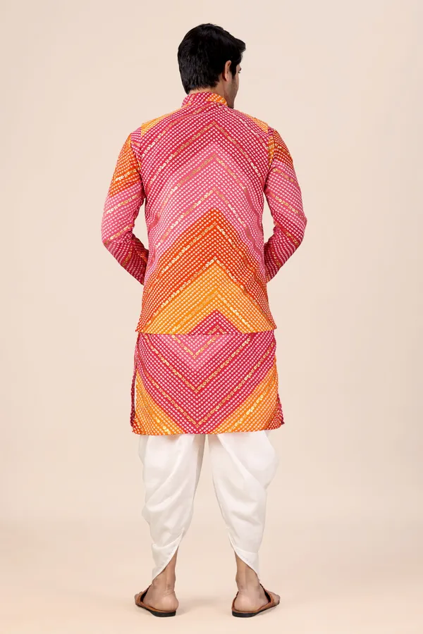 Multicolor_Bandhani_Dhoti_Kurta_Koti_3_Piece_Set_For_Men