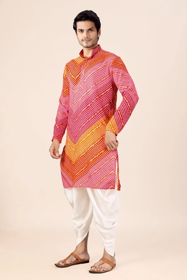 Multicolor_Bandhani_Dhoti_Kurta_Koti_3_Piece_Set_For_Men