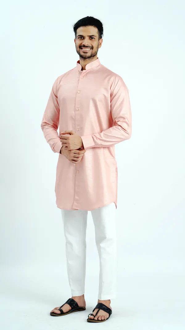 Peach_Cotton_Long_Shirt_For_Men