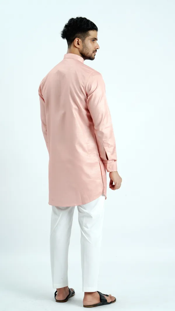 Peach_Cotton_Long_Shirt_For_Men