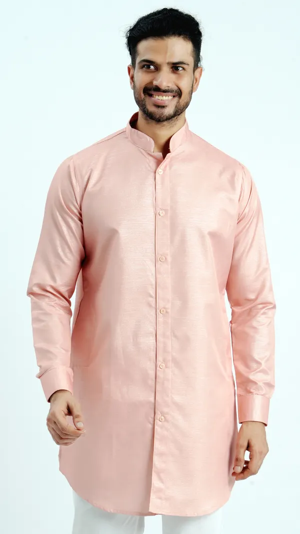 Peach_Cotton_Long_Shirt_For_Men