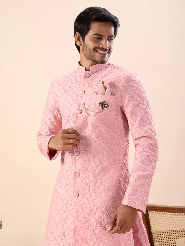 Pink_Floral_Indo_Western_Kurta_Set