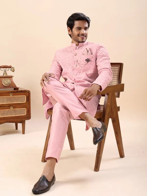 Pink_Floral_Indo_Western_Kurta_Set
