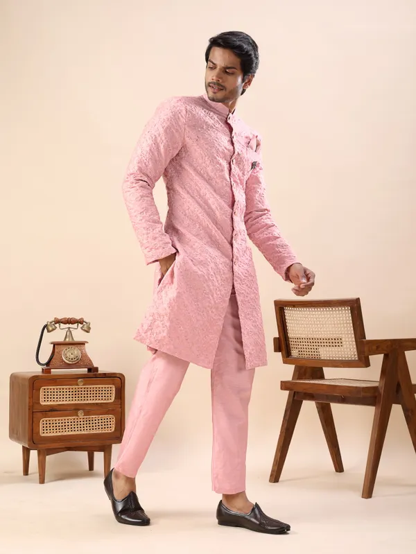 Pink_Floral_Indo_Western_Kurta_Set