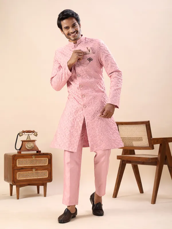 Pink_Floral_Indo_Western_Kurta_Set