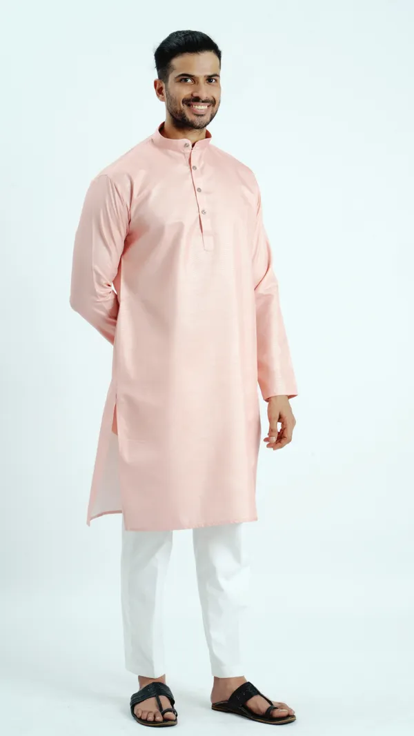 Peach_Zari_Work_Kurta_For_Men