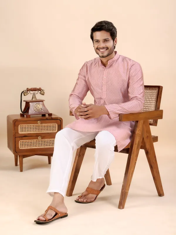 Pink_Jhimi_Silk_Kurta_For_Men
