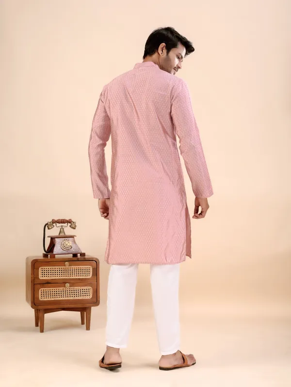 Pink_Jhimi_Silk_Kurta_For_Men