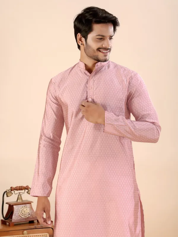 Pink_Jhimi_Silk_Kurta_For_Men