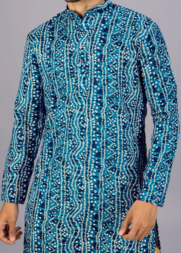 Petrol_Blue_Bandhani_Dupatta_Kurta_Set_For_Men