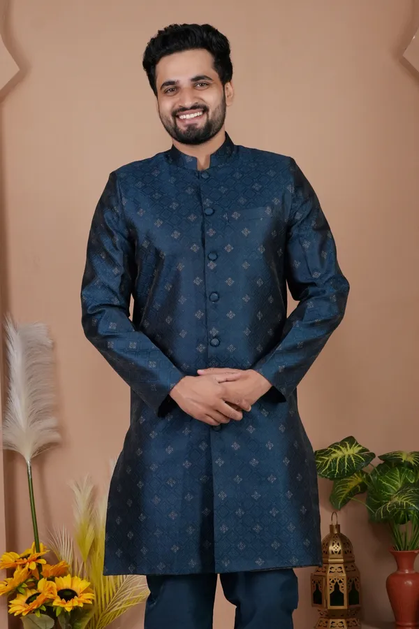 Petrol_Blue_Two_Tone_Indo_Western_Kurta_Set
