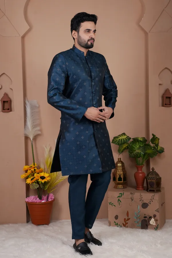 Petrol_Blue_Two_Tone_Indo_Western_Kurta_Set