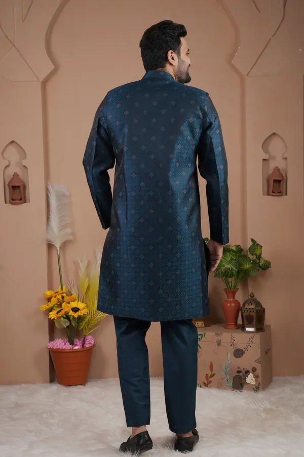 Petrol_Blue_Two_Tone_Indo_Western_Kurta_Set